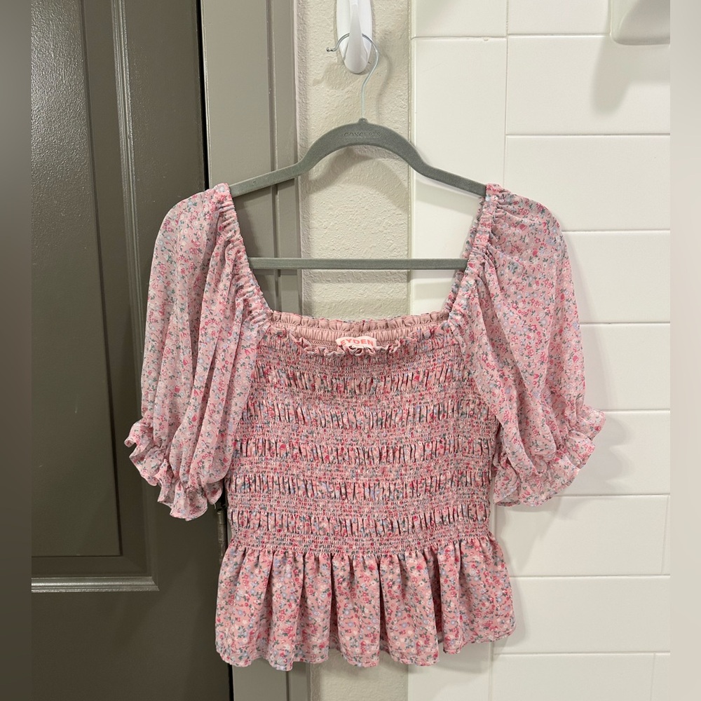 Pink Floral Top, Short Sleeve
